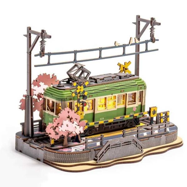 Robotime 3D Puzzles Sakura Journey DIY Model Building Toy with LED Light Wooden Craft Kits Tram Hobby for Kids Brain Teaser GiftC250110