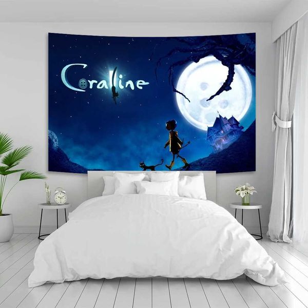 90150cm Anime Coraline Tapestry Or Banner Bohemia Wall Hanging Decoration Aesthetic Room Decor Headboards Home Bedroom ClothC250205
