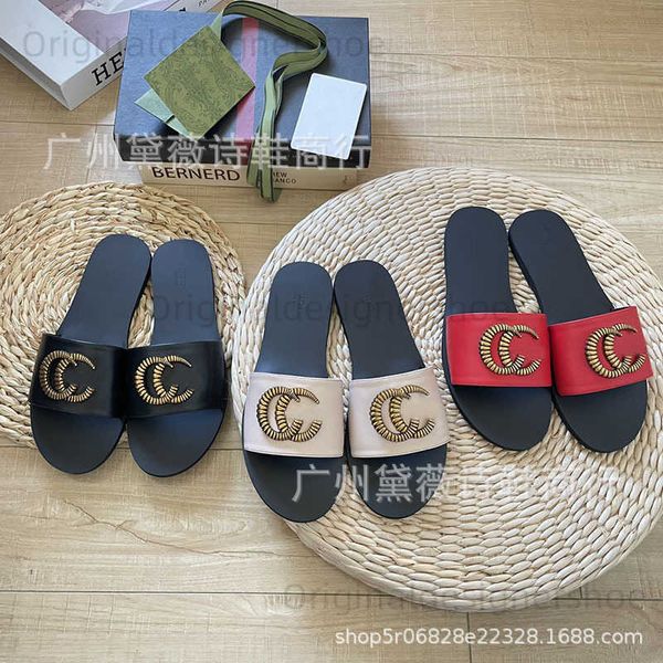 Slippers Casual Women 2023 Summer New Fashionable Outerwear Versatile Copper Buckle One Word Flat Bottom Round Head Open Toe Cool Slippers T