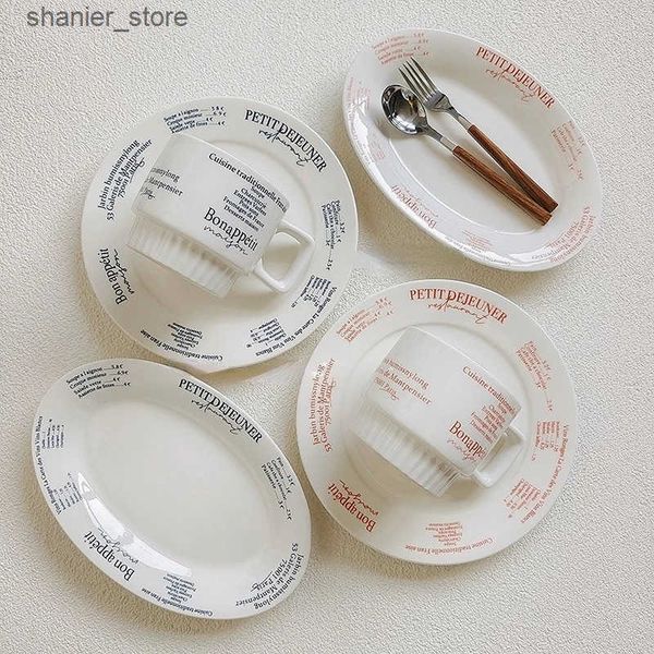 Dishes Plates Home&gt;Products&gt;French Plate&gt;British Elliptical Plate&gt;New Italian pasta heat-resistant retro ceramic cup and plate L