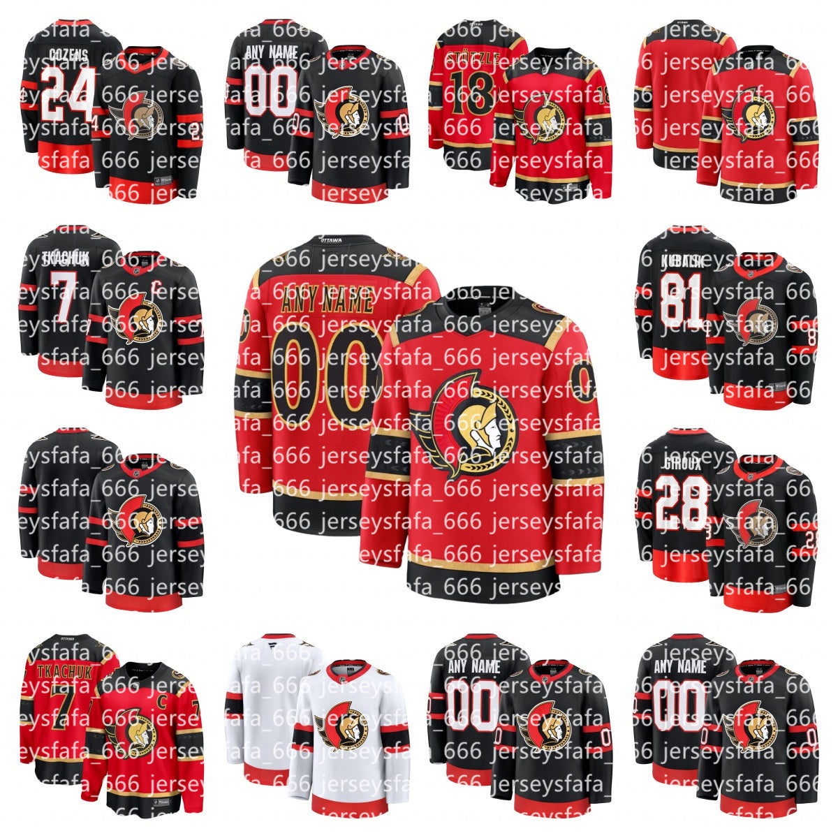 2025-26 Senators Hockey Jersey Brady Tkachuk Claude Giroux Drake Batherson Thomas Chabot Josh Norris Home Premium Custom