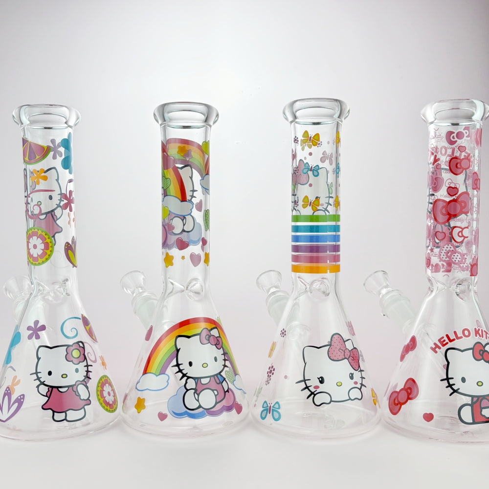 Thick 10inch Rainbow Cat Sticker kittys Glass Bong Smoking Water Pipe Hookah Bubbler With 14mm Bowl