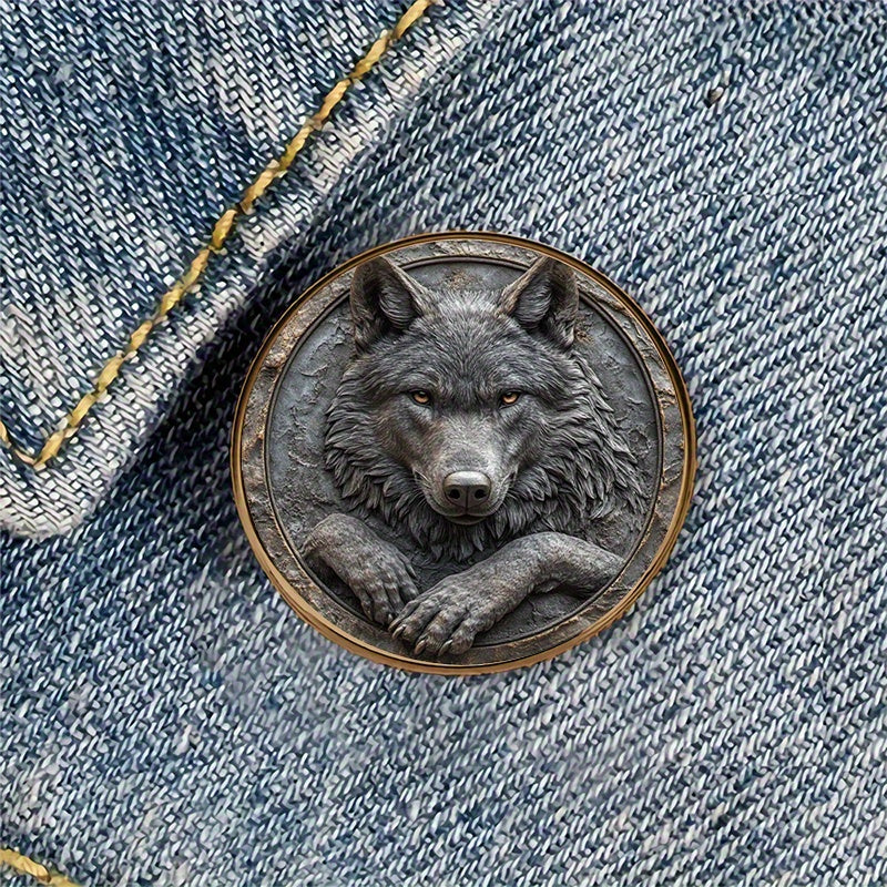 TEMU 1 Piece Of Wolf-themed Alloy Resin Round Brooch, Ideal For Decorating Backpacks, Hats, Clothing, Shoes, And Boots.
