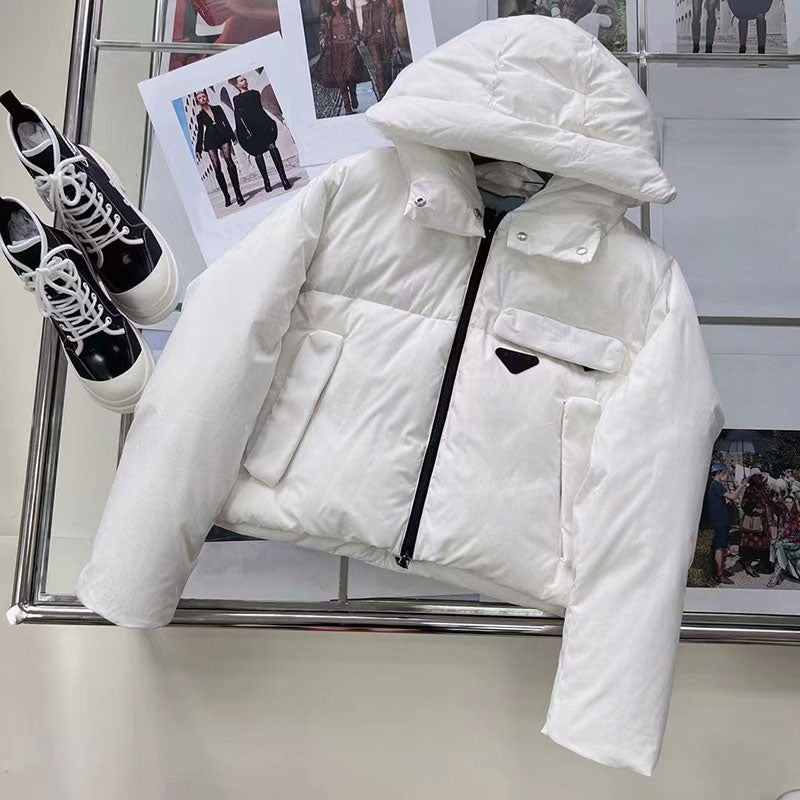 Womens Hooded Down Coats Silm Jackets Zipper 22AW Outerwear Fashion Casual Short Parkas Warm Tops Simple Winter Female Clothing