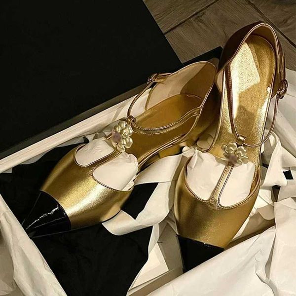 Sandals Camellia Water Diamond Baotou Sandals US New France Patch Work Point Wedge High Heels Mary Jane Womens Shoes J250116
