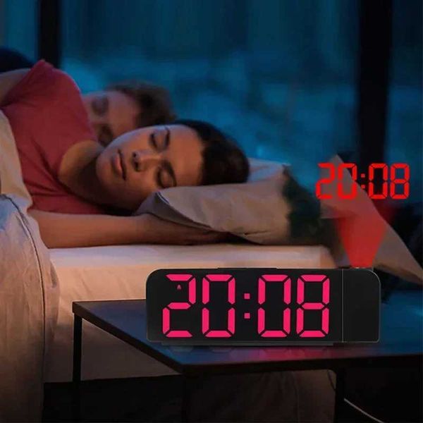 180 Rotation Digital Projection Alarm Clock Night Mode Power-off Memory Table Clock 12H-24H Bedroom Electronic LED Clock Y240904