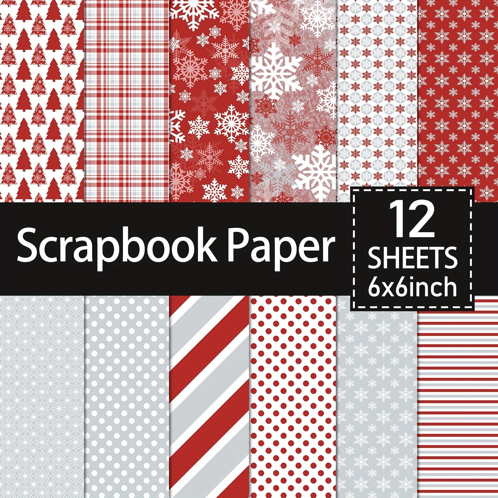 TEMU 12 Sheets Christmas Paper Pad - 6x6 Inch Vintage Themed Craft Cardstock,christmas Snowman Bell Elk Gift Decoration Scrapbooking,christmas Paper