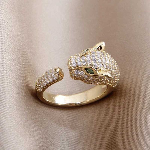 Band Rings 2023 New Zircon Animal Adjustable Ring Suitable for Women Exquisite Jewelry Wedding Leopard Crystal Ring Q250209