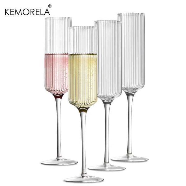 4PCS Striped Transparent Goblet Bar Cocktail Champagne Suitable For Party Decoration Handmade Striped Wine Glass Drinkware Set Y250122