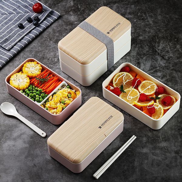 Nethong Japanese double-layer lunch box plastic split bento box adult student microwave lunch box