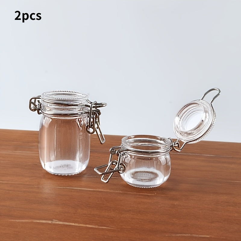 TEMU 2pcs Miniature Transparent Storage Jars With Metal Lids - Realistic Dollhouse Kitchen & Bathroom Organizer, Durable Plastic Airtight Containers