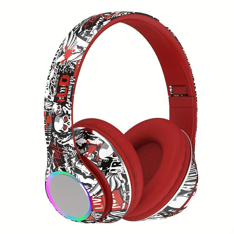 TEMU Wireless On-ear Headphones With Sound Isolation, Graffiti Design, Push Button Volume Control, -free Cable, , 200mah Rechargeable Battery, Type-c