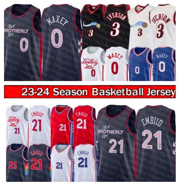 Philadelphias 76er Sixer Basketball Jersey Joel 21 Embiid Tyrese 0 Maxey Retro Allen 3 Iverson Men 2023-24 City Kids-Youth Jerseys Stitched