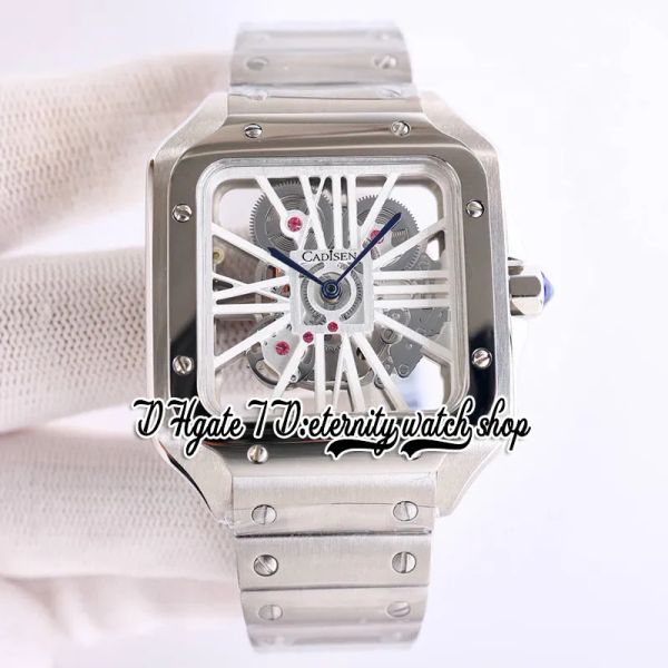 Other Clocks Swiss Ronda 4S20 Mens Watch Quartz Analog Mechanical Skeleton Dial, Stainless Steel Case, White Roman Markers, 316L Steel Men