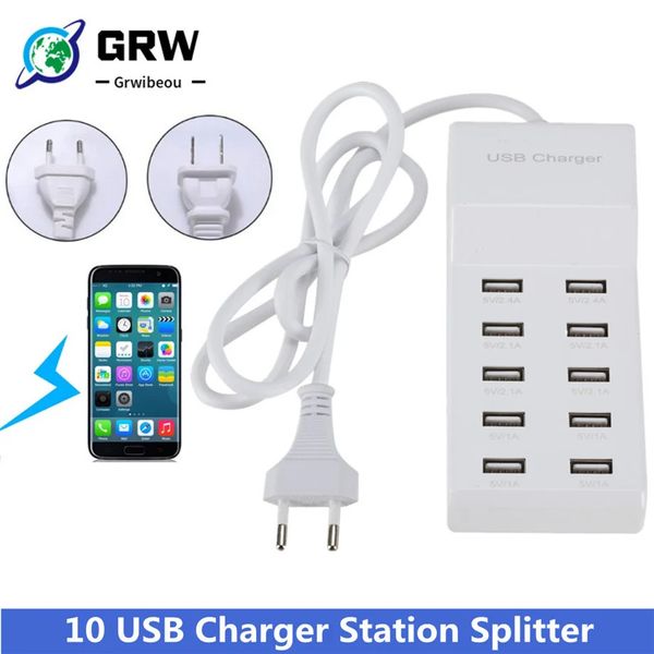 Cell Phone Chargers 10 USB Charger Station Splitter 60W Mobile HUB Smart IC Charge Universal for Mp3 Tablet Etc 231019