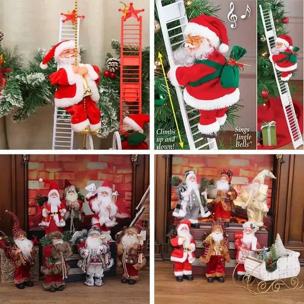 DIY Decorations, Electric Climbing Ladder Santa Claus Christmas Toy Figurine Ornament, Party Festival Xmas Tree Hanging Decoration for Child