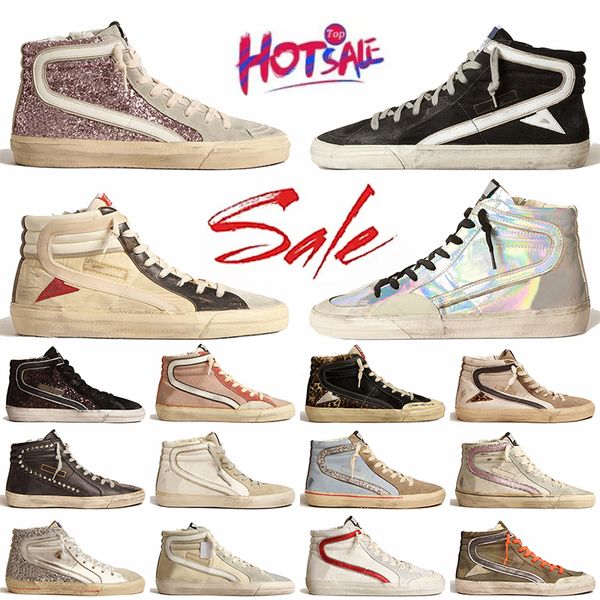 Top Quality Italy Brand Mid Ball Slide Star Designer Dress Shoes Luxury Goldenstar Leather Suede Upper Trainers Womens Mens Platform Flat Hi