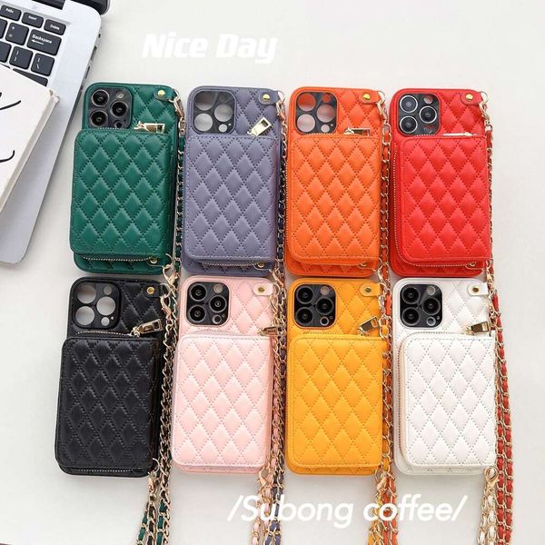 Crossbody Card Insert Bag Suitable for iPhone 15 Promax Phone Case Small Fragrant Wind 14 Luxury Lingge Lambskin