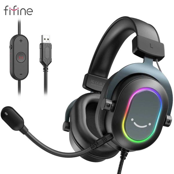Fifine Dynamic RGB Gaming Headset with Mic Over-Ear Headphones 7.1 Surround Sound PC PS4 PS5 3 EQ Options Game Movie MusicC250212