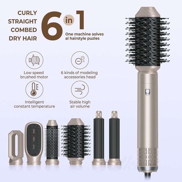 Hot Air 6 in 1 Hair Dryer Brush Set Auto Wrap Curler Styler Comb Detachable Multi-functional Electric Heating Curg Iron