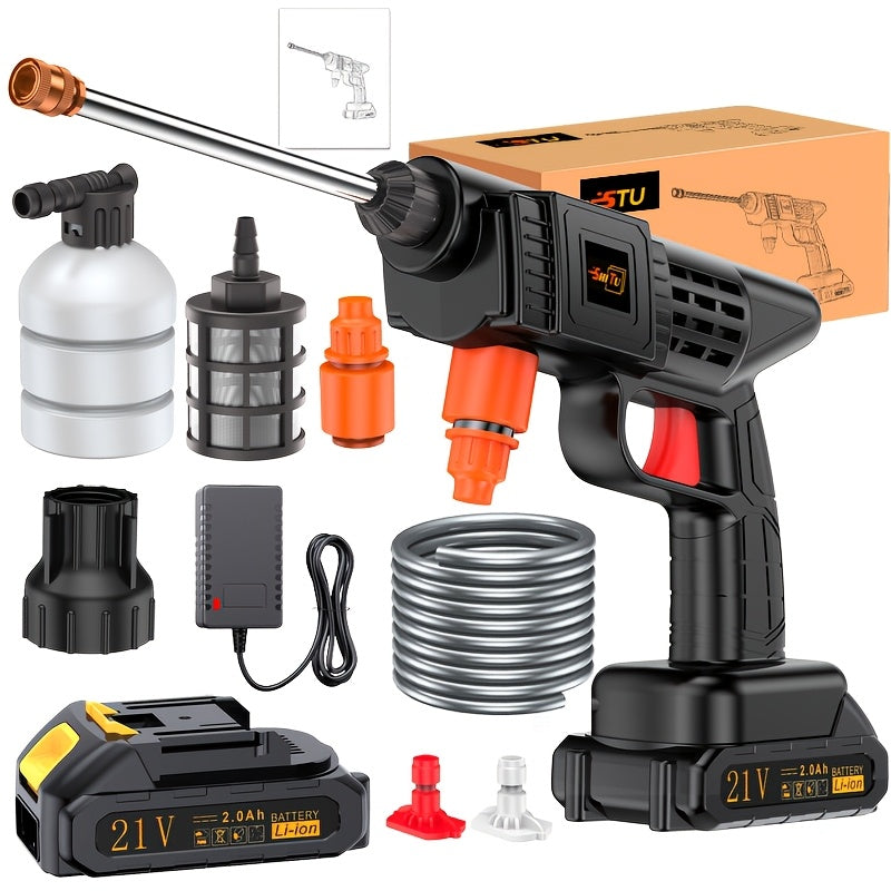 TEMU 21v Cordless Handheld Pressure Washer With Rechargeable Lithium Battery, 2000mah High-capacity, & Adjustable Nozzle - Portable