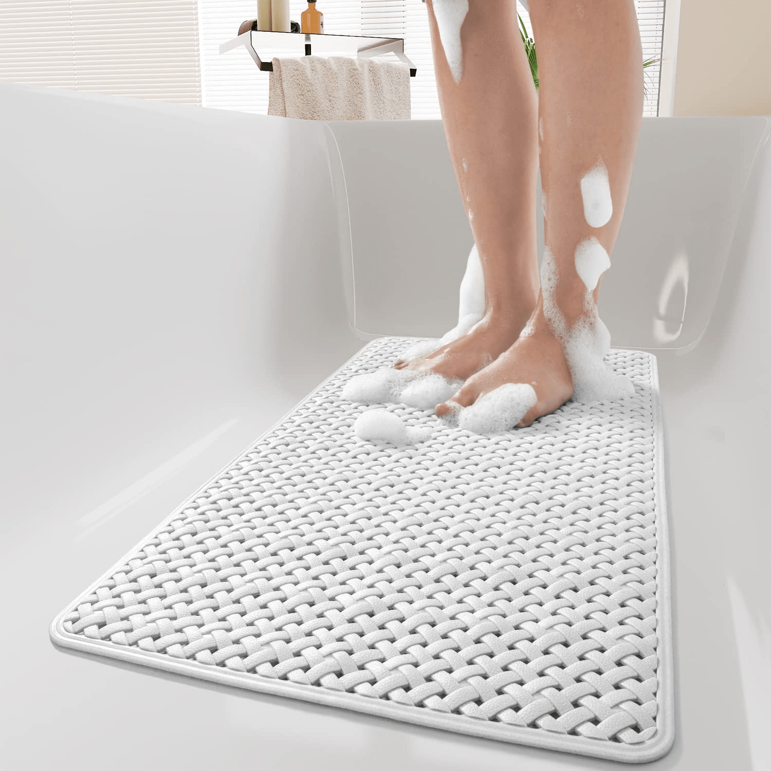 TEMU 1pc Bathtub Mat, Non Slip With Suction Cups And Drain Holes, Machine Washable Shower Mat, Anti Slip Bath Mat For Tub