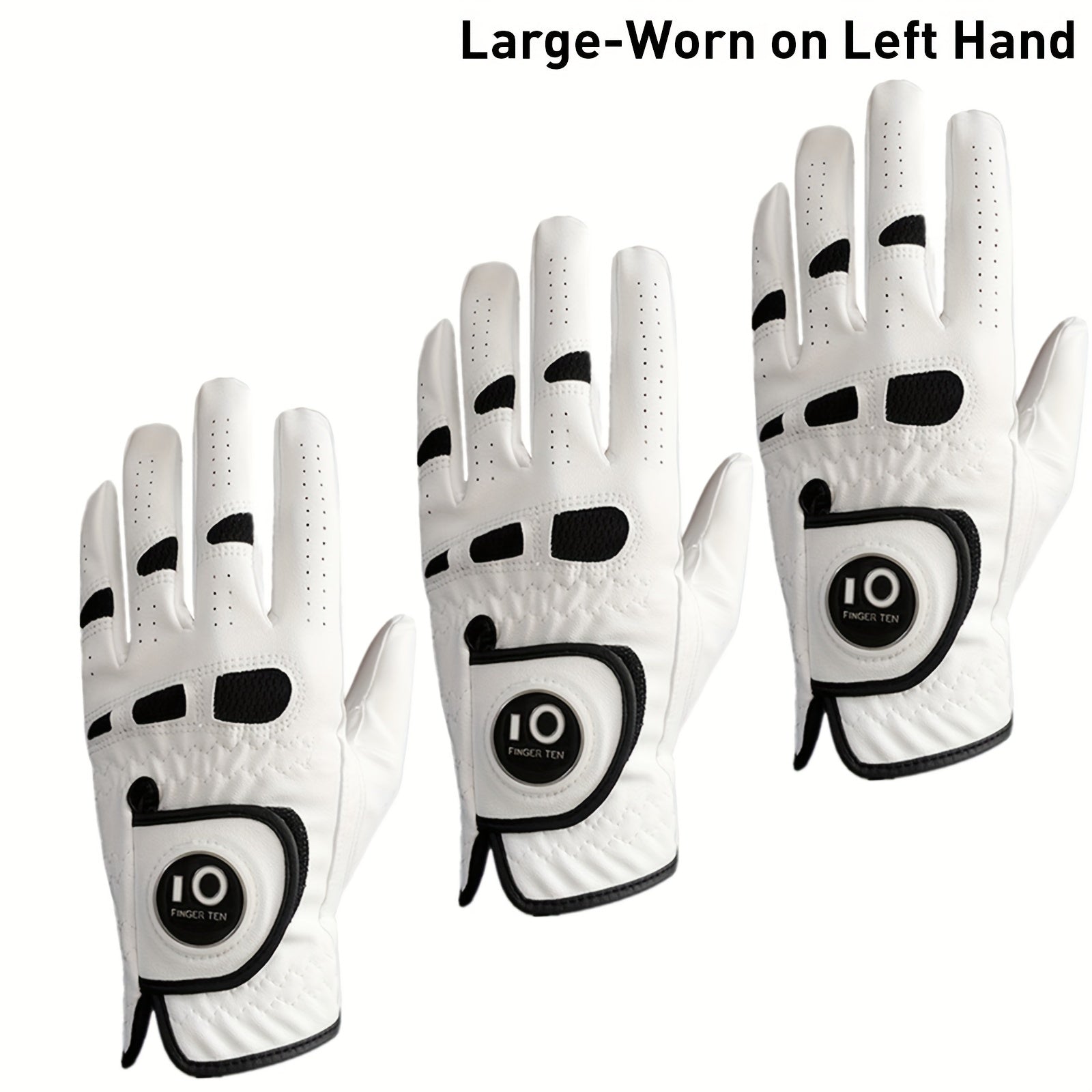 TEMU Golf Glove Left Hand Right With Ball Marker Value 3 Pack, Grip Soft Comfortable, Small Medium Ml Large Xl, Golf , Ladies Left Hand Golf Glove,