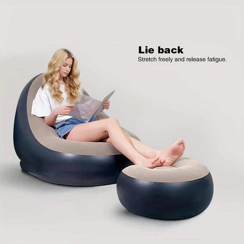 TEMU Heyunshi Inflatable Deck Chair, Inflatable Sofa With Pedals, Adult Inflatable Leisure Chair, Foldable Portable Lazy Sofa With Footrest, Lazy