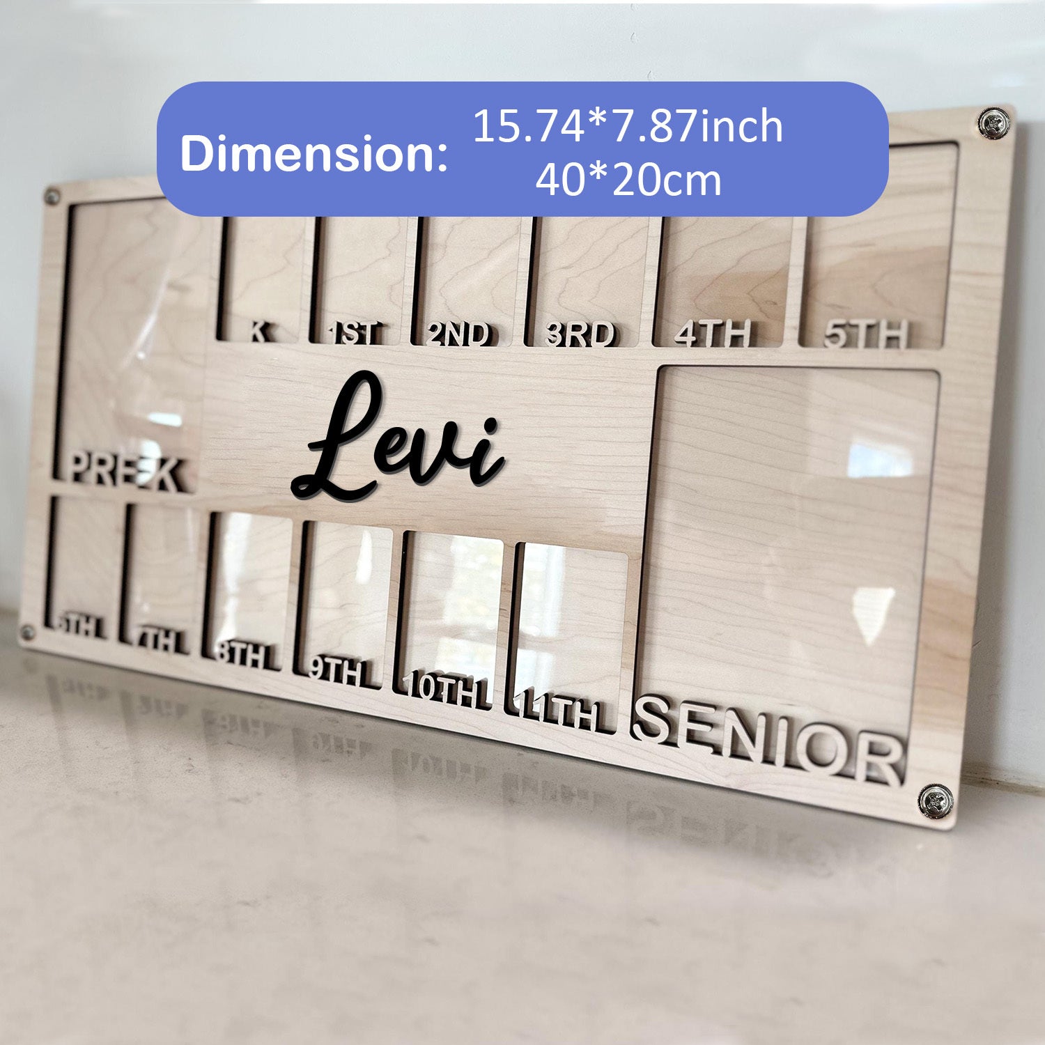 TEMU 1pc Customizable Name Wooden Photo Frame - Personalized School Years 1st-12th & Senior Year Graduation Gift, Natural Wood With White Engraved