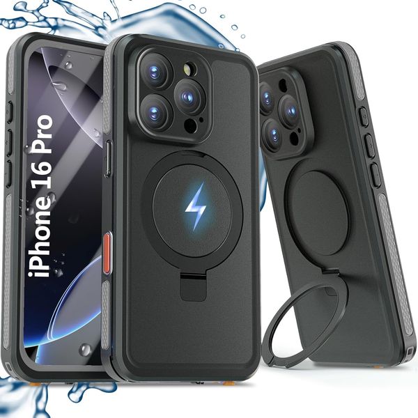 IP68 Underwater Waterproof Fit for Magsafe Invisible Stand Built-in Screen Protector 360 Full Body Sealed Shockproof Dustproof Heavy Duty Fo