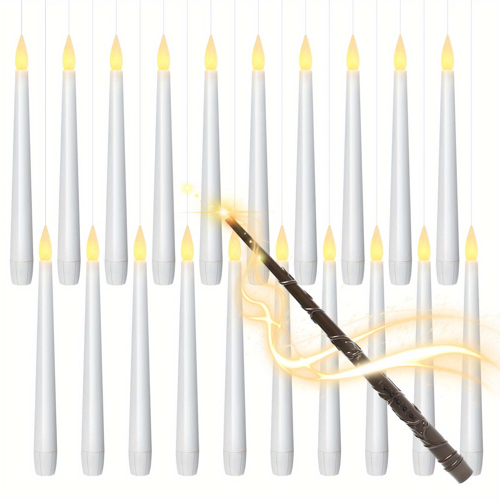 TEMU Kakoya 20pcs Magic Led Hanging Taper Candles With Wand Remote, Flameless Flickering Battery Operated Taper Candle For Halloween Decorations