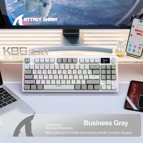 k86 wireless hotswappable mechanical keyboard with display screen volume control bluetooth 2 4g compatible