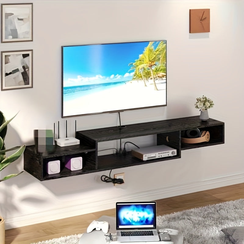 TEMU Hombck 59" Floating Tv Stand With Led Lights, Wall-mounted Media Console Cabinet For Gaming & Audio Video, Wooden Entertainment Shelf With Power
