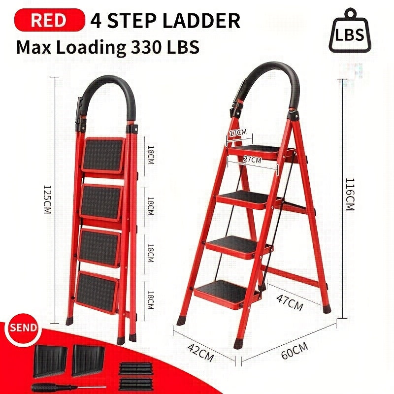 TEMU Heavy Duty 3-4- Folding Ladder - & Household Ladder With Non-slip Steps, 550 Lbs Capacity, Foldable Steel Construction, Lightweight Portable