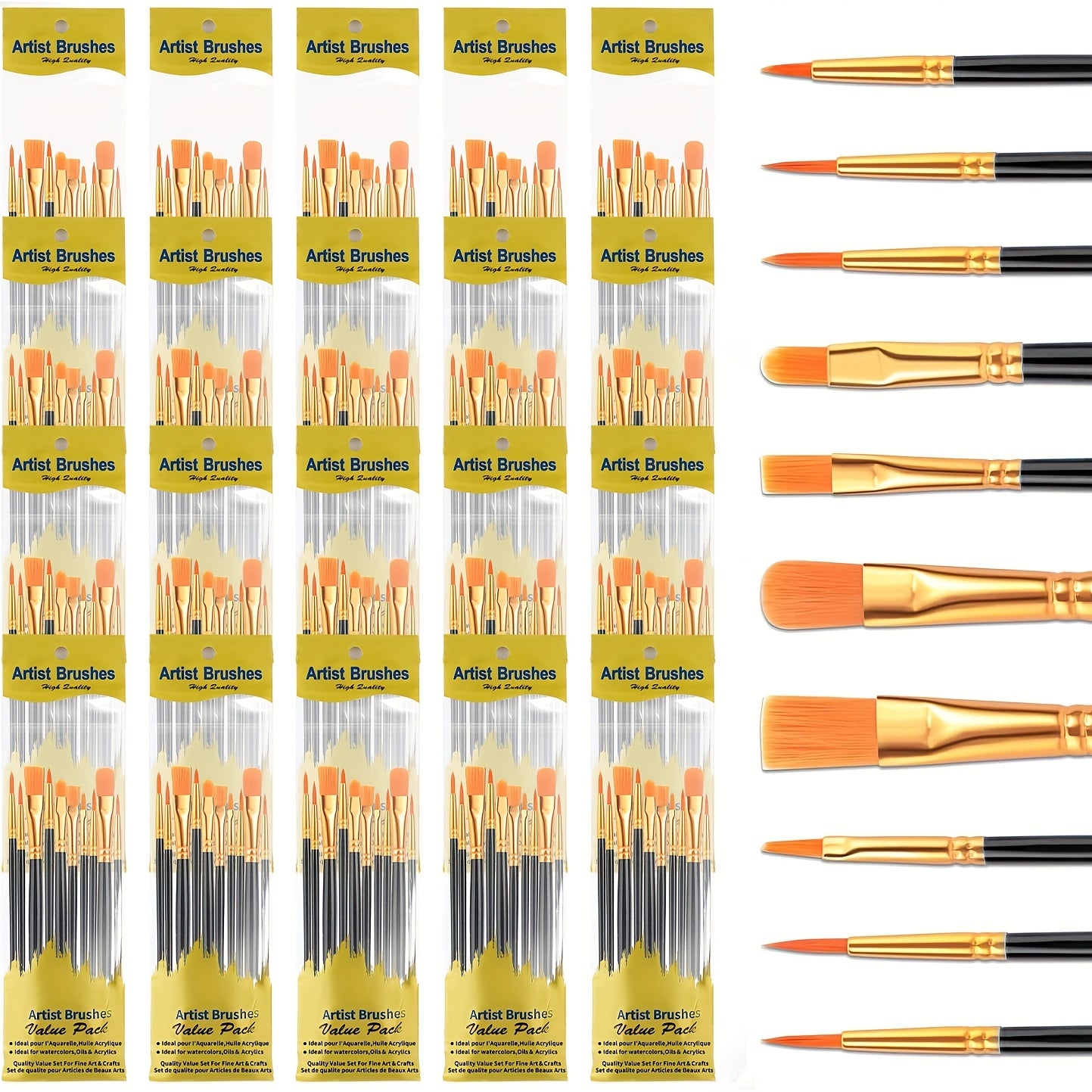 TEMU 200pcs Acrylic Paint Brush Set, Polyester Fiber Brushes For Acrylic Oil Watercolor, Canvases, Rock, Body, Face, Nail Miniature Detailing Drawing