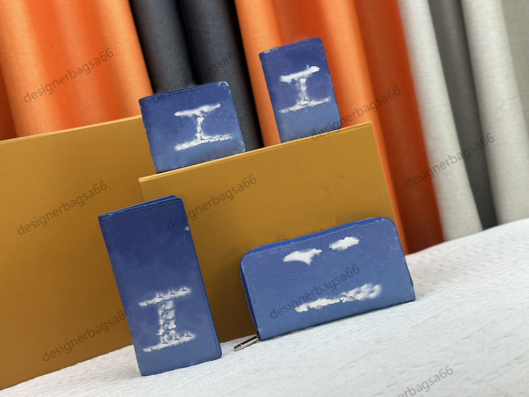 Luxury Leather Wallet Fashion Cloud pattern blue Purse Designer mens Wallet Retro Handbag For Men Classic Card Holders Coin vuttons Famous Clutch Wa