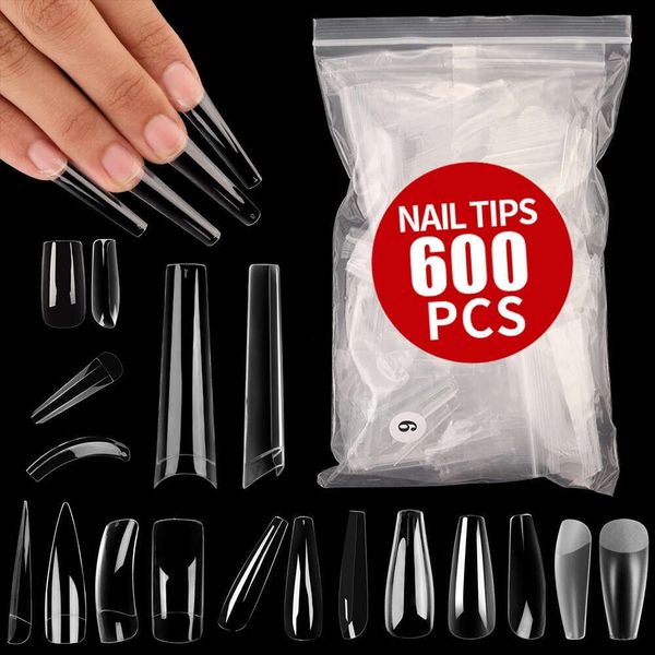 500-600Pcs Long Coffin Fake Professional False Full-Half Cover For Nail Tips Accessories Press On Nails Manicure Tool