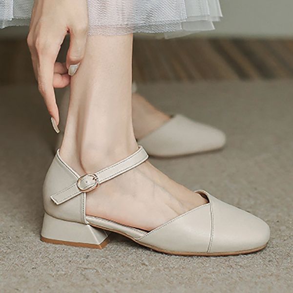 Women Sandals Ankle Strap Dress Shoes Woman Square Toe Cover Heels Ladies Shoes Low Heels Summer Shoes Sandalias mujer 9698N