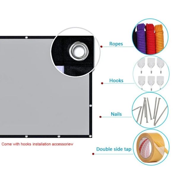 16:9 Scale Portable Black border with holes Metal Anti-Light Curtain 30-133 Inch Home Outdoor Office HD Projector Screen