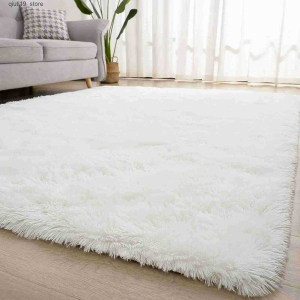 Carpets Plush Carpet Suitable For Living Room White Soft Fluffy Carpets Bedroom Bathroom Non-slip Thicken Floor Mat Teen Room Decoration J24