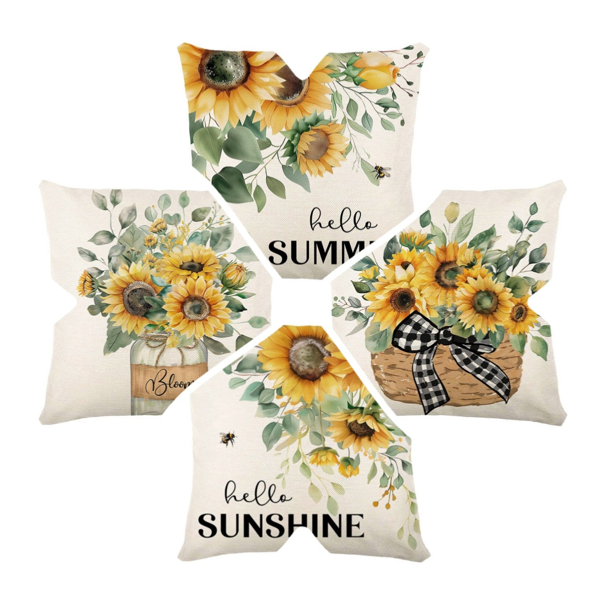 Sunflower Print Pillowcase 45X45 Linen Cushion Cover