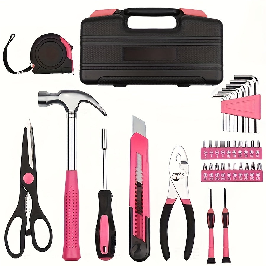 TEMU 32-38-67pcs Tool Set, Sturdy Metal Hand Tool Set, Classic Barn Style Toolbox, Women's Durable Metal Hand Tools, Kit, Best Gift For