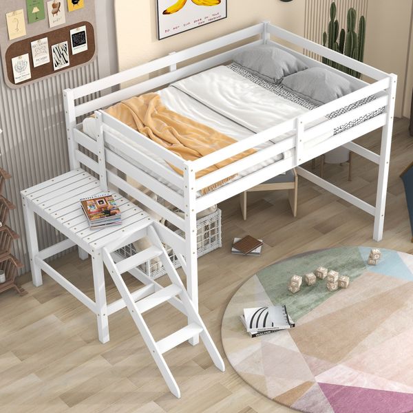 Full Size Loft Bed with Platform, Ladder Guard Rails,Stylish and Modern Children&#039;s bed,suitable for Kids Youth Bedroom