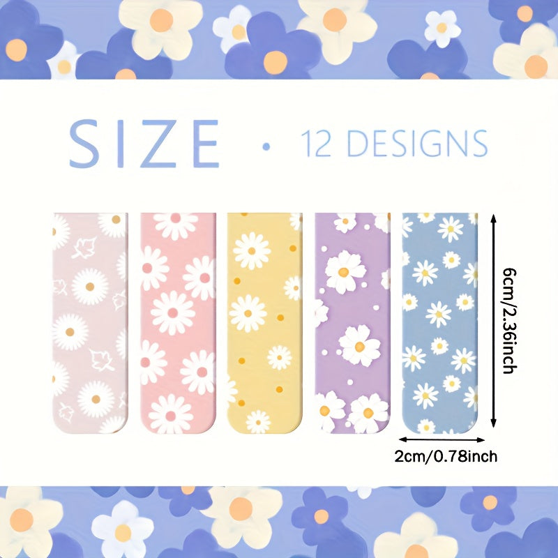 TEMU 12pcs Floral Magnetic Bookmarks - Decorative Page Markers For Readers, Paper Material, Ideal For Office & School Supplies