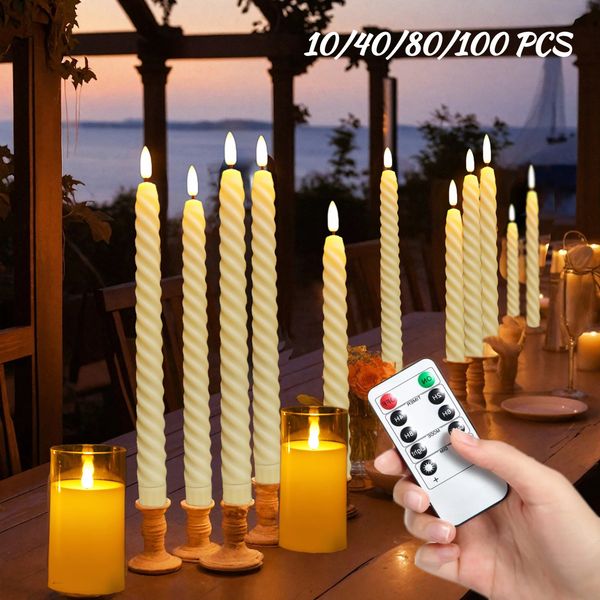 10-100 flameless LED candles battery powered 3D flickering cone-shaped candles with remote timer for wedding decoration candles 240821