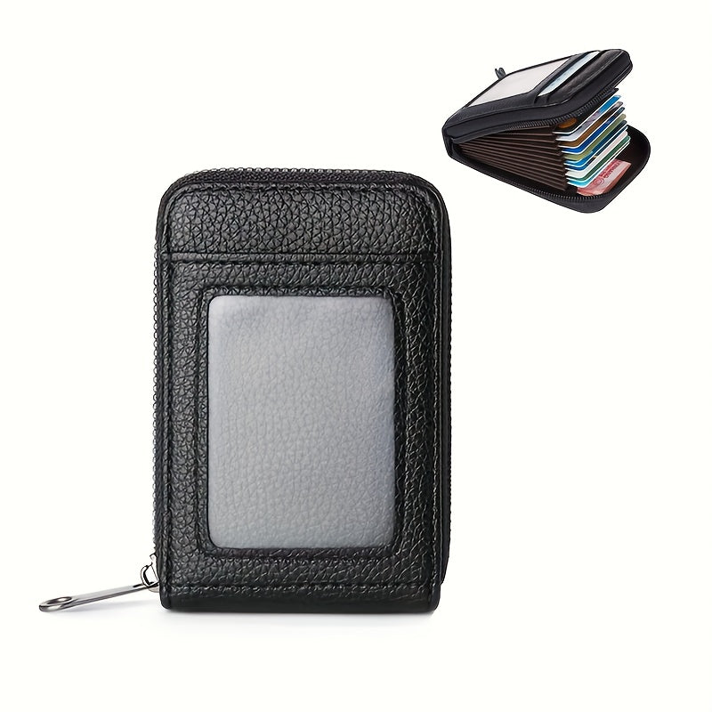 TEMU Men's Pu Casual Card Holder With Zipper - Lightweight, For Daily , Unlined Interior, Coin Purse | Modern Accessory | Zippered Pouch