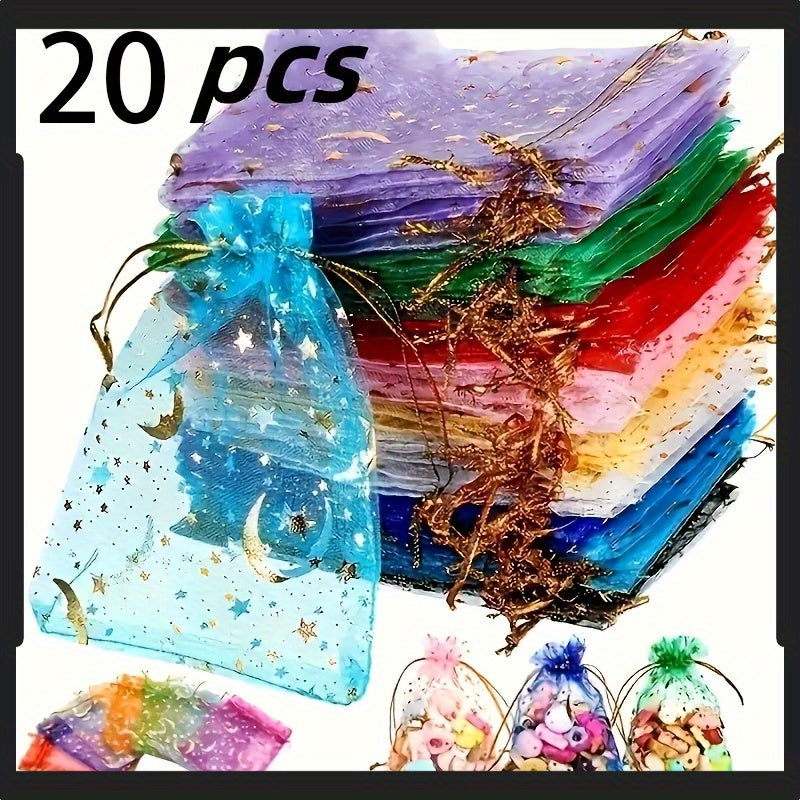 TEMU 20pcs Elegant Moon & Candy Bags With Drawstring - 2.8x3.5 Inch Mixed Color Mesh Gift Bags For Weddings, Christmas, Parties, Jewelry &