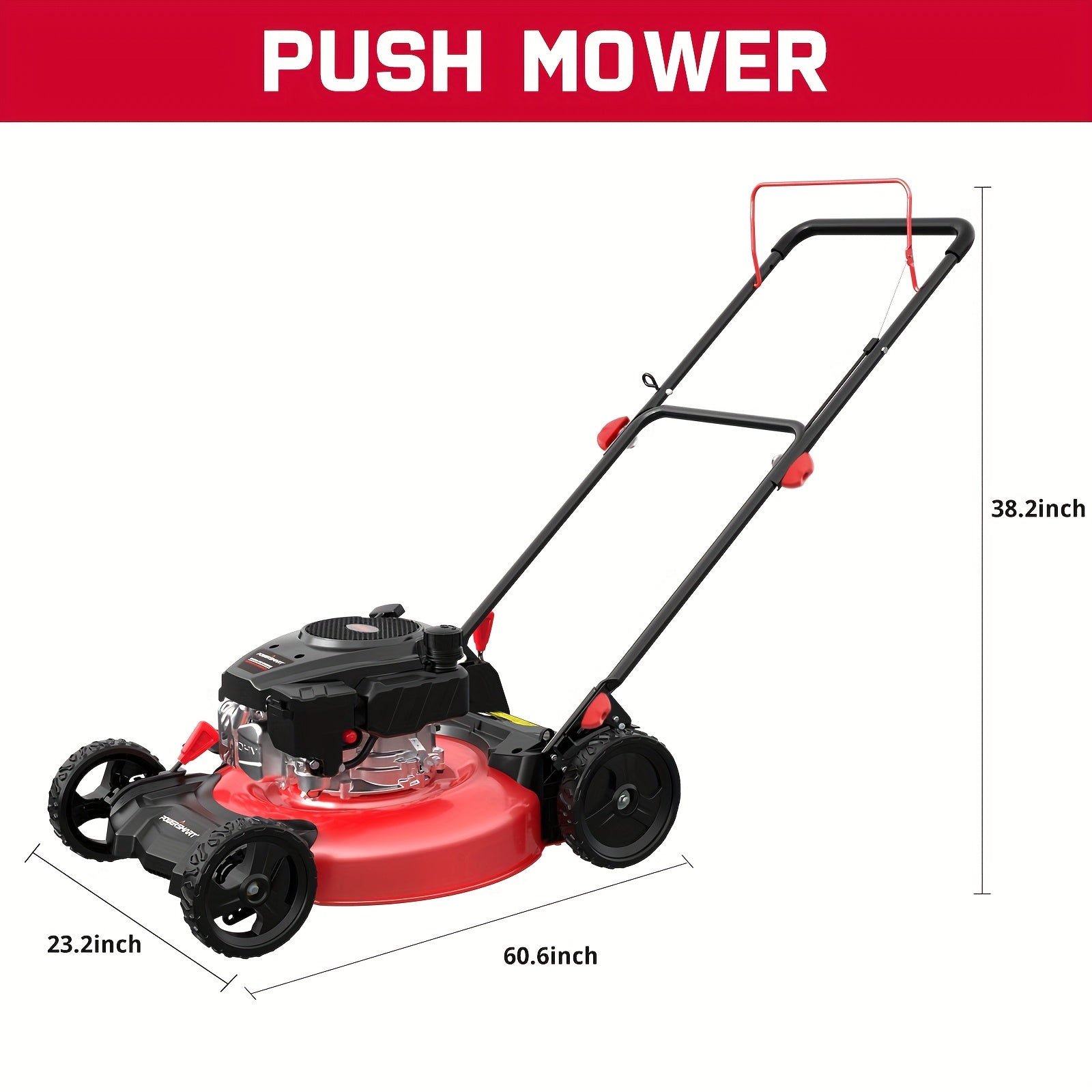 TEMU 21 In, Gas Engines Lawn Mower, 144cc 2-in-1 Mulching With 6-positions Height Adjustment, High Rear Wheels, Gardening Supplies And Equipment, For