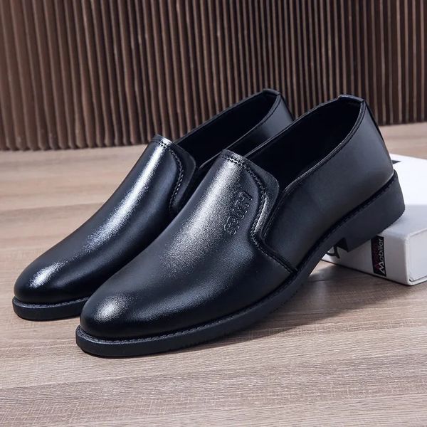Mens leather dress formal brown elegant mens casual business shoes autumn office party wedding shoes 241108