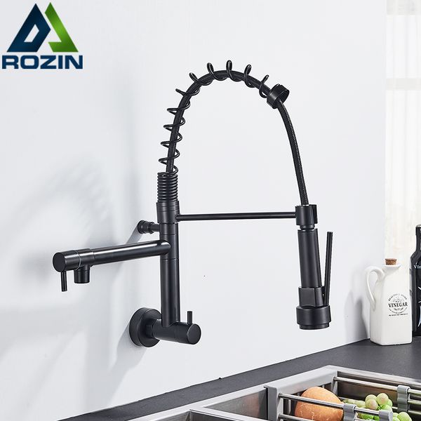 Kitchen Faucets Rozin Matte Black Pull Down Faucet Single Cold Water Dual Spouts Tap 4 Colors Wall Mounted ABS Nozzle Crane 230411